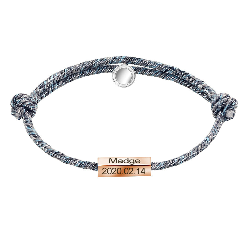 Magnetic Couple Bracelets • Custom Engraved Name Date Braided Rope | Stainless Steel Relationship Jewelry