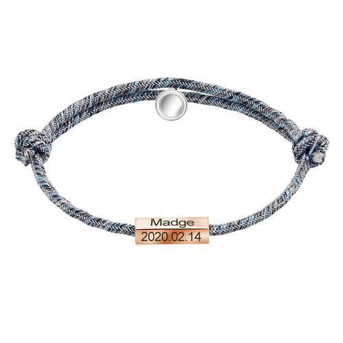 Magnetic Couple Bracelets • Custom Engraved Name Date Braided Rope | Stainless Steel Relationship Jewelry